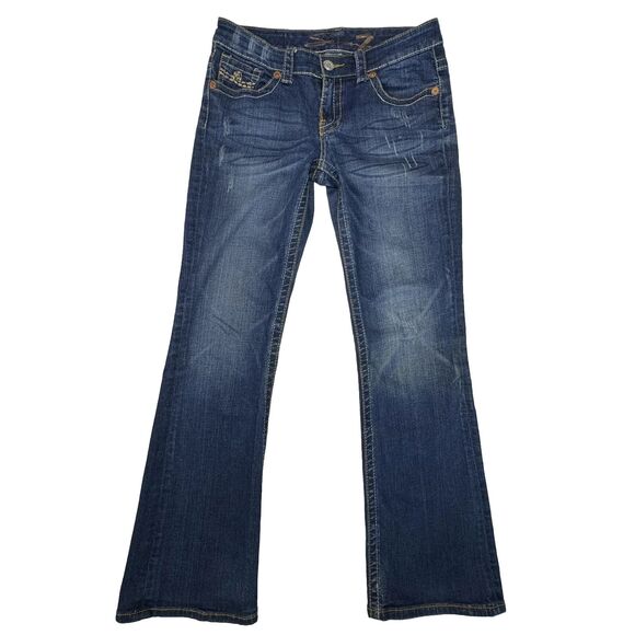Y2K Seven7 Jeans Women’s Sz 29 Low Rise Bootcut Dark Wash Stretch Embroidered - Picture 1 of 11